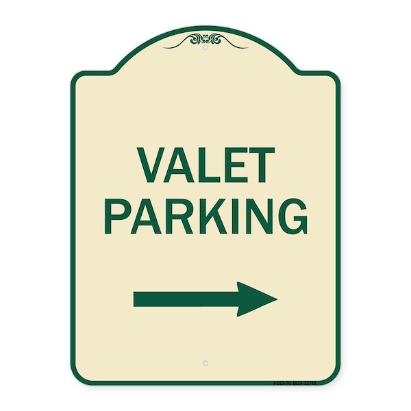 Valet Parking with Right Arrow Heavy-Gauge Aluminum Architectural Sign, 24" x 18", TG-1824-22749